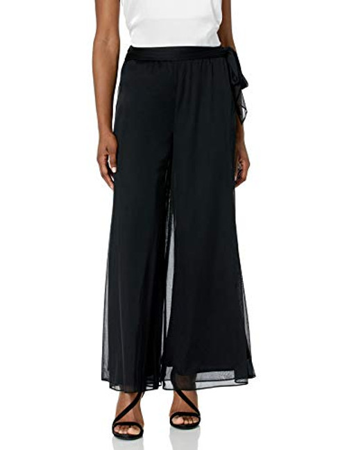 Alex Evenings Womens Wide Leg Dress Pant -Petite Regular Plus Sizes-  Black Side Tie  SP