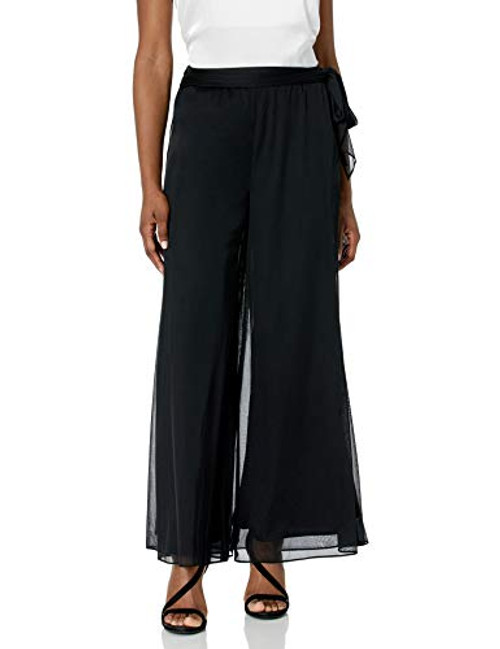 Alex Evenings Womens Wide Leg Dress Pant -Petite Regular Plus Sizes-  Black Side Tie  L