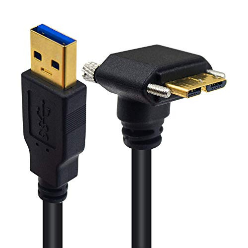 Poyiccot Micro USB 3-0 Cable  Short Micro B Hard Drive Cable USB A Male to Micro B Down Angled 90 Degree with Dual Locking Screws Cable for Nikon D800