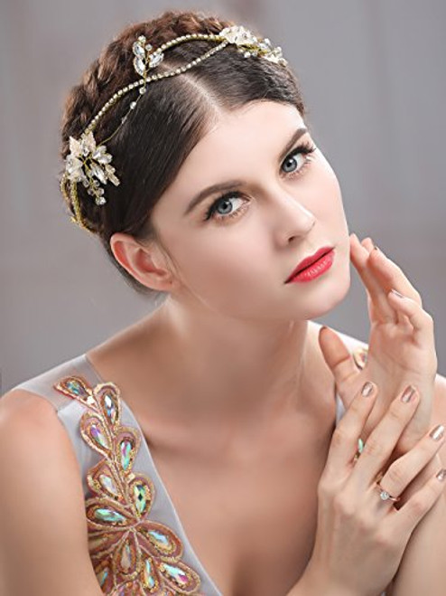 Yean Wedding Flower Headband Leaves Hair Vine Rhinestones Bridal Hair Jewelry for Bride and Bridesmaid -Gold- Yean Wedding Flower Headband Leaves Hair Vine Rhinestones Bridal Hair Jewelry for Bride and Bridesmaid -Gold-