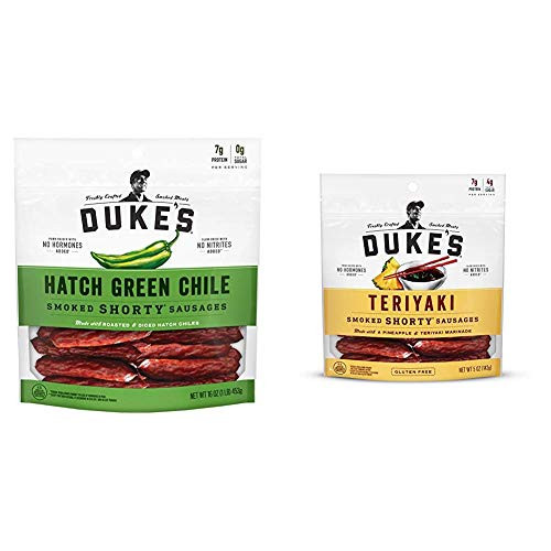 Dukes Hatch Green Chile Pork Sausages  16 Ounce and Shorty Smoked Sausage Teriyaki  5 Oz