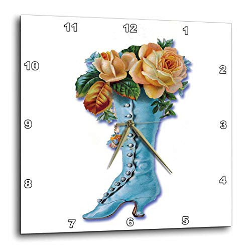 3dRose dpp_170320_1 Pretty Light Blue Victorian Boot Filled with Peach Colored Roses-Wall Clock, 10 by 10-Inch