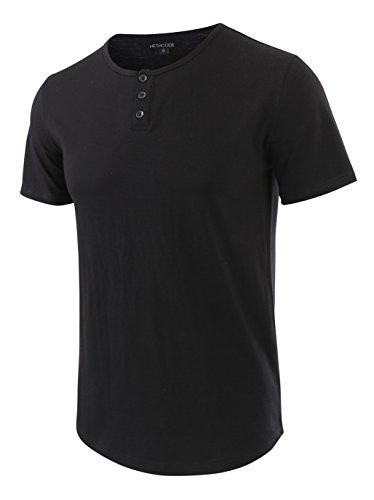HETHCODE Mens Classic Comfort Soft Regular Fit Short Sleeve Henley T-Shirt Tee Black XXL