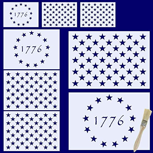 American Flag Star Stencil Templates 8 Sheets  Reusable Plastic Stencil Templates American Flag 50 Stars Stencil Template and 1776 13 Stars Stencil Te