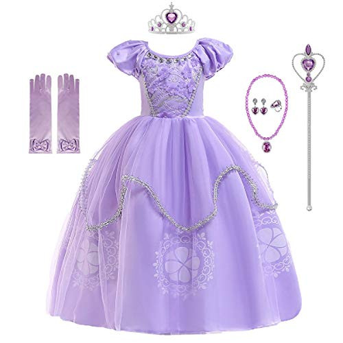 HIHCBF Girls Rapunzel Princess Sofia Costume Birthday Christmas Halloween Cosplay Carnival Fancy Dress w-Gloves Accessories 8-9T