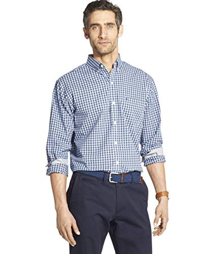 IZOD Mens Fit Button Down Long Sleeve Stretch Performance Plaid Shirt  Black  Medium Slim
