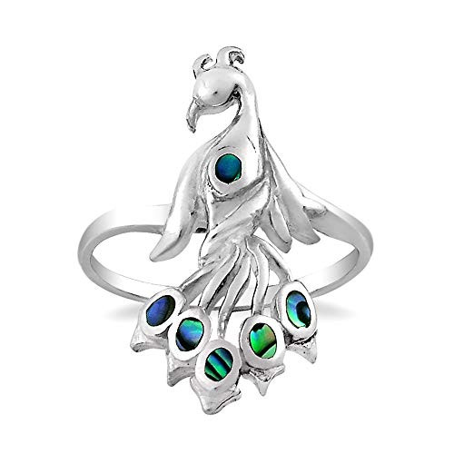 AeraVida Graceful Rainbow Peacock Abalone Shell Inlay -925 Sterling Silver Ring -9-