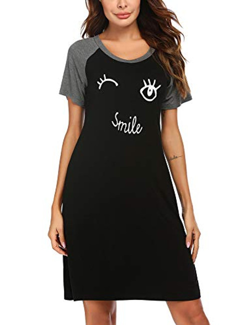 Ekouaer Womens Pajamas Nightgown Short Sleep Shirt Dress Printed Nightshirt Ladies Sleepwear Black S Ekouaer Womens Pajamas Nightgown Short Sleep Shirt Dress Printed Nightshirt Ladies Sleepwear Black S