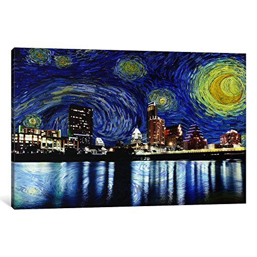 iCanvasART 1 Piece Austin Texas Starry Night Skyline Canvas Print by Kane, 12 x 18 x 0.75-Inch