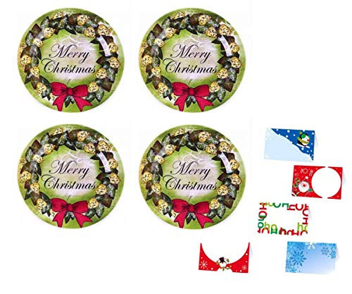 Elegant Holiday  Christmas 11 diameter Melamine Dinner Plates - Set of 4 -Traditional Wreath-