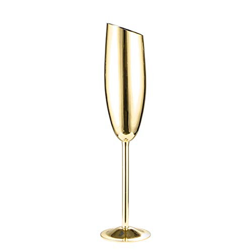 Gold Champagne Flute Slanted Bowl Wine Long Stem Glass Unbreakable 18-8 Stainless Steel for Parties Anniversary Wedding BPA Free
