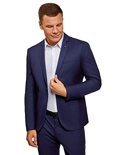 oodji Ultra Mens Slim-Fit Single-Button Blazer  Blue  US 46 - EU 56 - XL