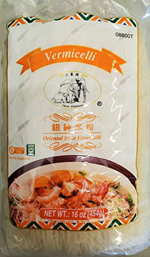 Three Elephants Rice Vermicelli Pasta  16 Ounce