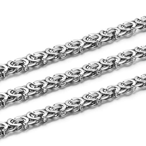 Elfasio 9MM Mens Silver Flat Byzantine Chain Link Stainless Steel Necklace 28 Elfasio 9MM Mens Silver Flat Byzantine Chain Link Stainless Steel Necklace 28