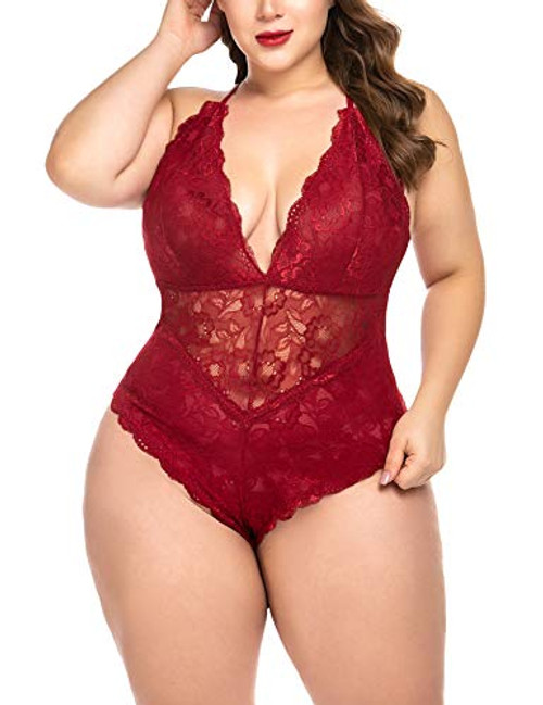 ELOVER Women Plus Size Lingerie Snap Crotch Bodysuit Lace Teddy ELOVER Women Plus Size Lingerie Snap Crotch Bodysuit Lace Teddy