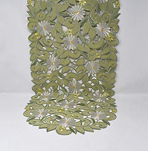 SAINTY H7767-G--16x72- Green Daisy Oval Table Runner  16 x 72