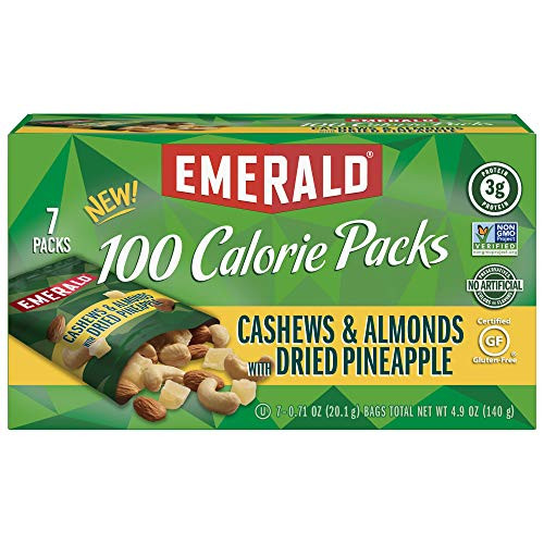 Emerald Nuts Cashews and Almonds with Dried Pineapple 100 Calorie Packs 7 Count -Pack of 12- Emerald Nuts Cashews and Almonds with Dried Pineapple 100 Calorie Packs 7 Count -Pack of 12-