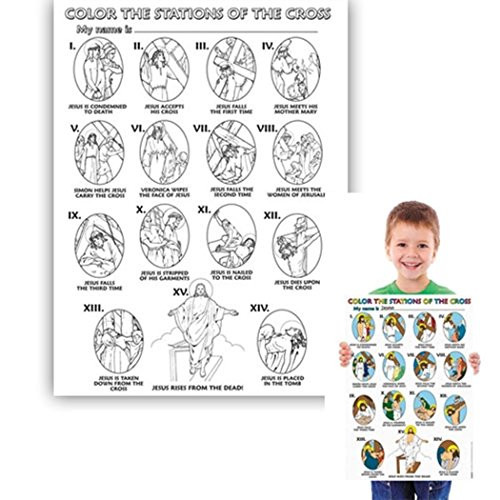 Christian Brands Catholic The Stations of The Cross Color Your Own Poster Arts and Craft Activity, Pack of 50