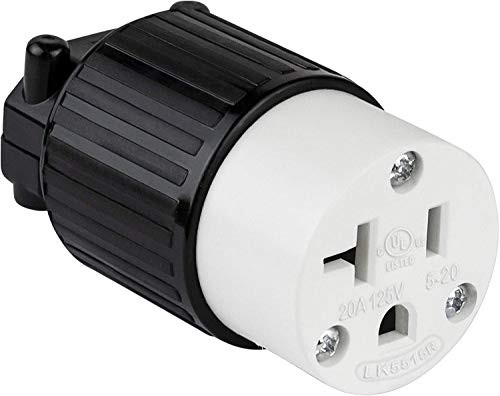 ENERLITES Industrial Grade 20A 125V Straight Blade Cord Connector  NEMA 5-20R  2P  3W  66211-BK  Black  1 Pack