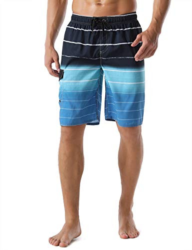Unitop Mens Bathing Shorts Beach Surfing Trunks Quick Dry Striped with Mesh Lining Blue-34