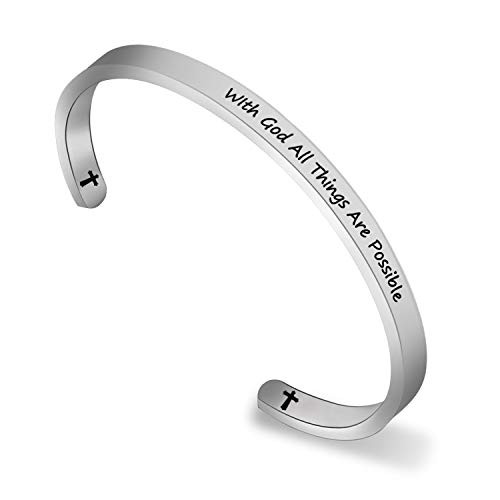 G-Ahora Christian Cuff Bracelet with God All Things are Possible Cuff Bracelet Religious Jewelry Inspirational Gift-with god CB-