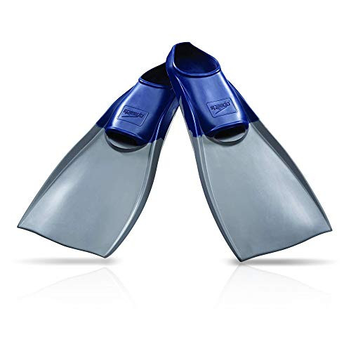 Speedo Unisex Swim Training Fins Rubber Long Blade Navy-Grey  XXL - Mens Shoe size 12-13 - Womens Shoe Size 13-5-14-5