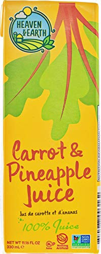 Heaven and Earth Carrot and Pineapple Juice 11-16oz -10 Pack- 100 Juice  Straw Included  All Natural  Gluten Free  Non GMO and Vegan