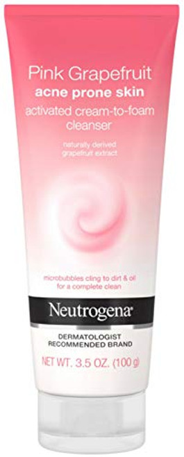 Neutrogena Pink Grapefruit Activated Cream-to-Foam Cleanser Acne Prone Skin Grapefruit Extract  Acne Face Wash  3-5 oz -Pack of 2-