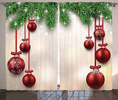 Ambesonne Christmas Curtain Decorations, Xmas Inspired Winter Season Theme Fir Twigs and Vibrant Balls Decor Graphic Print, Living Room Bedroom Curtain 2 Panels Set, 108 X 90 Inches, Green Red White Ambesonne Christmas Curtain Decorations, Xmas Inspired Winter Season Theme Fir Twigs and Vibrant Balls Decor Graphic Print, Living Room Bedroom Curtain 2 Panels Set, 108 X 90 Inches, Green Red White