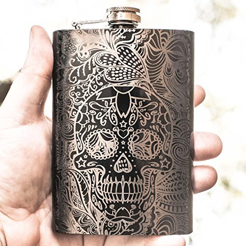 8oz BLACK Sugar Skull Pattern Flask L1 8oz BLACK Sugar Skull Pattern Flask L1