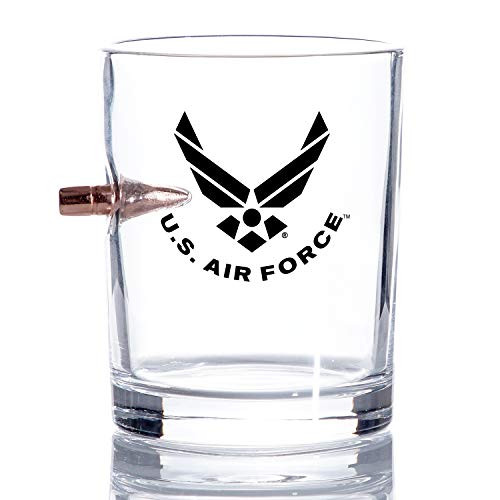 USAF Bullet Old Fashion US Air Force Whiskey Rocks Glass  Hand Blown Glasses -308 Bullet  8 Oz- Air Force Gifts