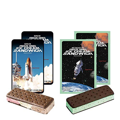 LuvyDuvy Freeze-Dried 2 Neapolitan Ice Cream Sandwiches -Chocolate-Vanilla-Strawberry- and 2 Mint Chocolate Chip - 4 Pack Total