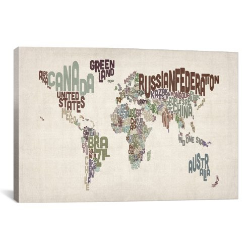 iCanvasART Typographic World Map VI Canvas Art Print by Michael Thompsett, 18 by 12-Inch