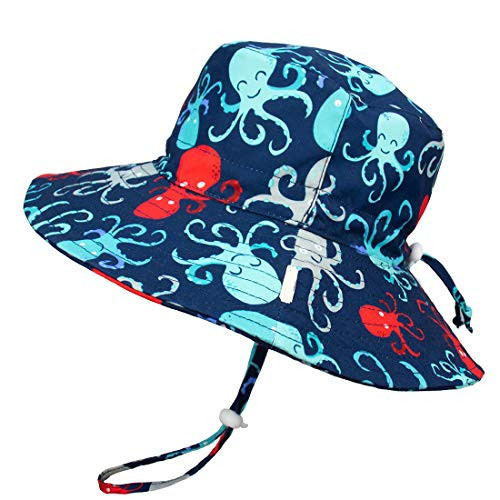 ERISO Baby Sun Hat Bucket - Outdoor Beach Summer Hats for Toddler Boys Girls UPF 50- --21-2- 4-8 Years  Navy Octopus-