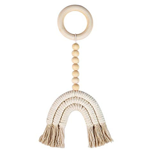 Clife Boho Rainbow Wood Beads- Baby Teething Toys Hedgehog Wooden Teether Ring Natural Crochet Bead Chew Toy-Beige- Clife Boho Rainbow Wood Beads- Baby Teething Toys Hedgehog Wooden Teether Ring Natural Crochet Bead Chew Toy-Beige-