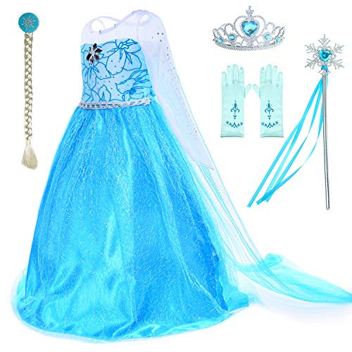 Party Chili Princess Costumes Birthday Party Dress Up for Little Girls with Wig Crown Mace Gloves Accessories 8-10 Years-140cm-