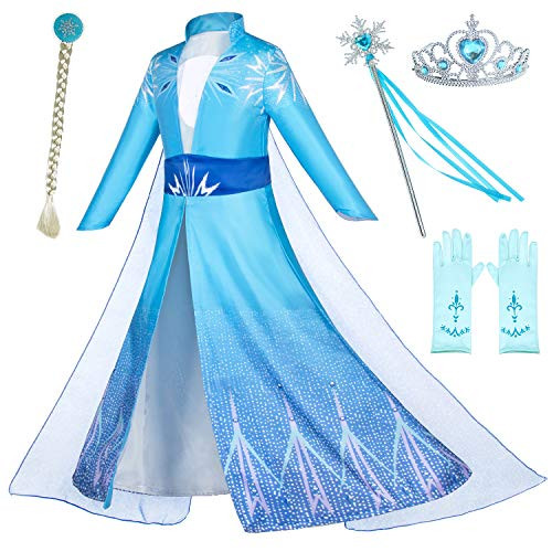 Princess Snow Queen Act 2 Costumes Birthday Party Dress Up for Little Girls with Wig Crown Mace Gloves Accessories 5T 6T