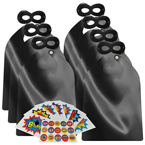 ADJOY Superhero Capes and Masks for Kids Birthday Party - DIY Dress Up Costumes - 7 Sets Pack -Black-