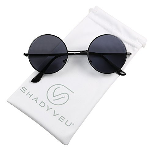 ShadyVEU Retro John Lennon Style Sunglasses Round Colorful Tint Groovy Hippie Wire Teashades -Black Lens  50-
