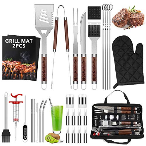 32PCS BBQ Grill Tools Grilling Accessories Set  Stainless Steel Grilling Kit with Carry Bag for Camping  Backyard  Kitchen  Barbecue Utensil for Men W