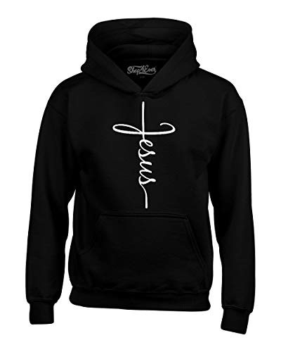 shop4ever Jesus Cross Hoodie Sweatshirts Large Black 0