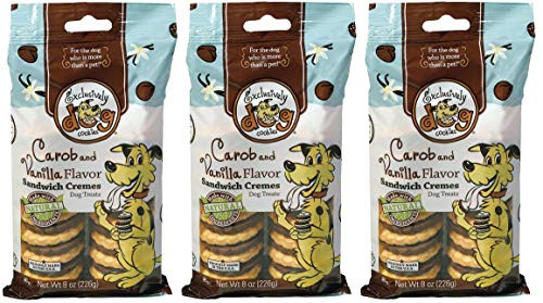 Exclusively Dog 3 Pack of Carob and Vanilla Sandwich Cremes Dog Treats  8 Ounces each  Made in the USA