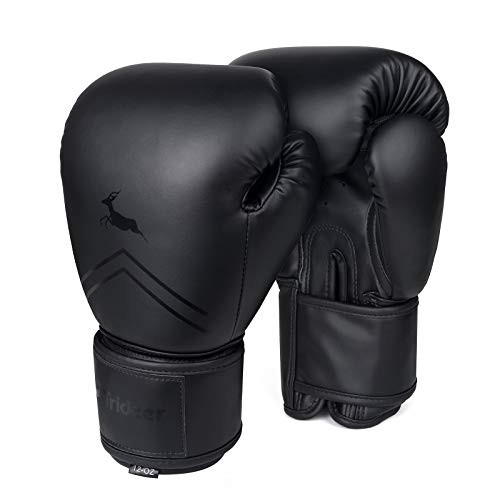 Trideer Pro Grade Boxing Gloves  Kickboxing Bagwork Gel Sparring Training Gloves  Muay Thai Style Punching Bag Mitts  Fight Gloves Men and Women -All Bl