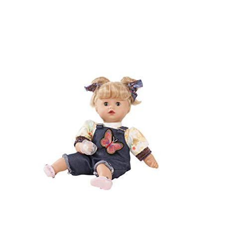 Gotz Muffin 13" Soft Baby Doll with Blonde Pigtails, Blue Sleeping Eyes and Denim Overalls