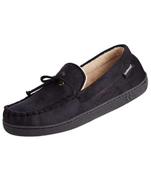 isotoner Microsuede Moccasin Whipstitch Slippers  Black  X-Large