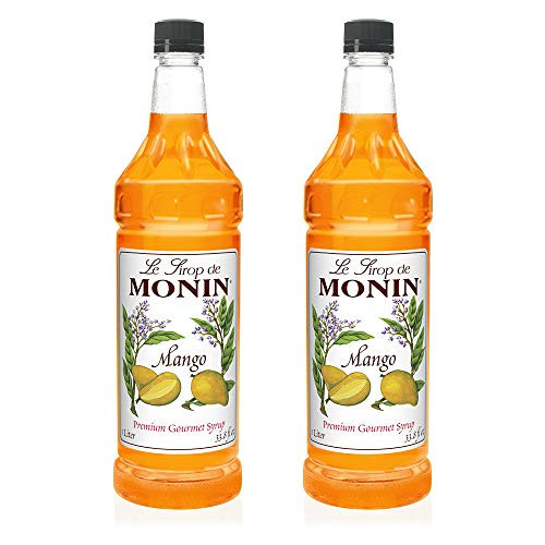 Monin - Mango Syrup  Tropical and Sweet  Great for Cocktails  Sodas  and Lemonades  Gluten-Free  Vegan  Non-GMO -1 Liter  2-Pack-