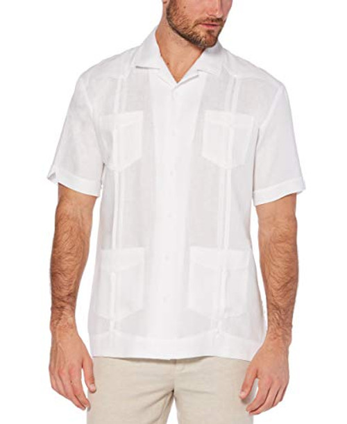 Cubavera Mens Short Sleeve 100 Linen Guayabera  Bright White  Small