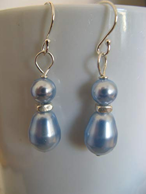 Light Blue Swarovski Crystal Pearls and Sterling Silver Earrings Artisan Jewelry Light Blue Swarovski Crystal Pearls and Sterling Silver Earrings Artisan Jewelry