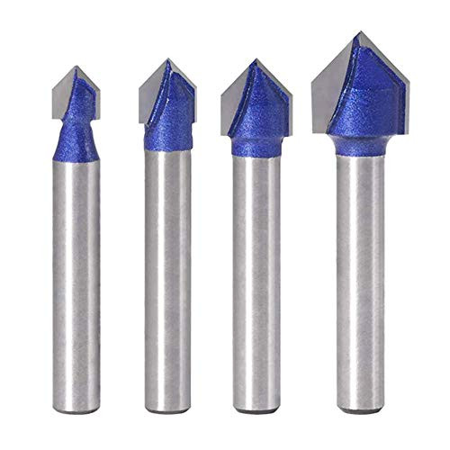Eyech 4pcs 90 Degree V Groove Router Bit Solid Carbide CNC Engraving V-Grooving Bit Woodworking Cutting Tools -1-4 Shank