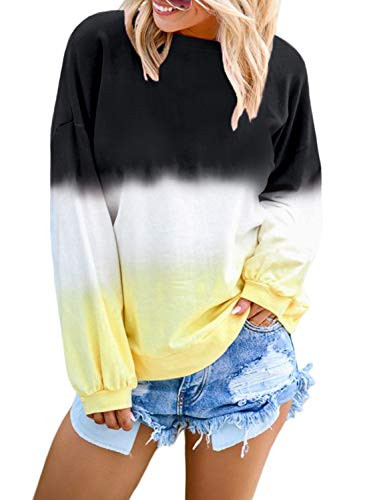 Eytino Women Long Sleeve Hoodie Sweatshirt Colorblock Tie Dye Printed Pullover Tops Medium Black